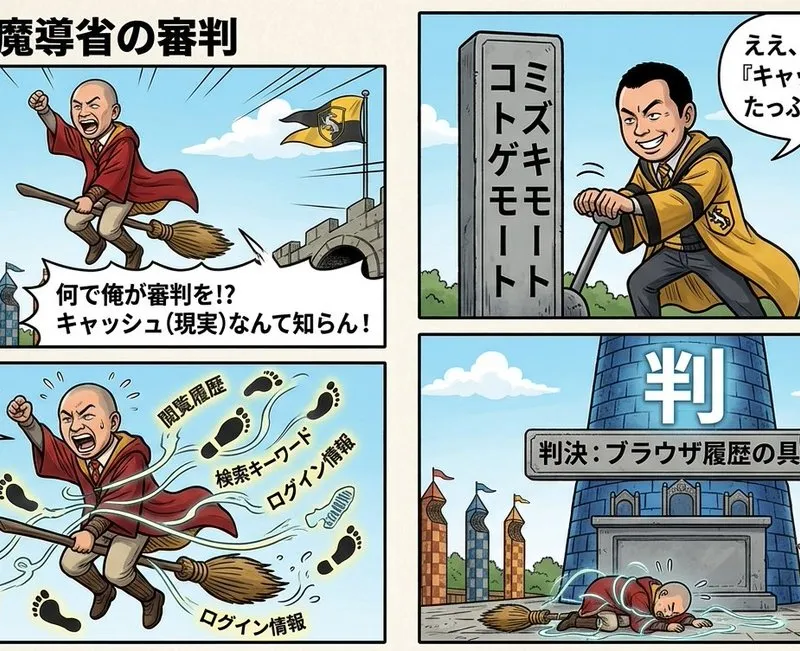 Comic / Storyboard - Four-Panel Manga Prompt: Judgment of the Ministry of Magic