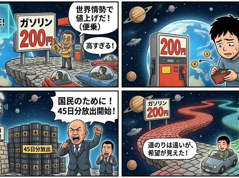 Comic / Storyboard - Four-Panel Manga Prompt: Oil Rush Panic