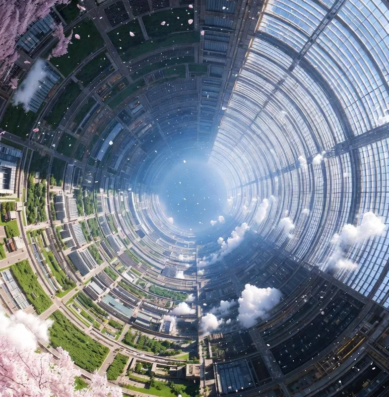 Game Asset - Cherry Blossom Space Colony Illustration Prompt