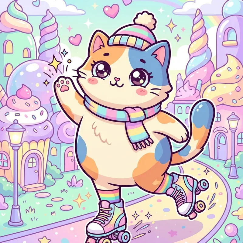 Social Media Post - Pop Surreal Kawaii Cat on Roller Skates