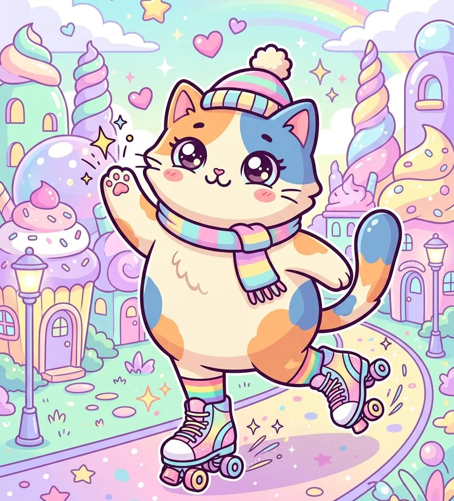 Social Media Post - Pop Surreal Kawaii Cat on Roller Skates
