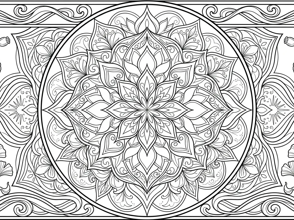 Ukiyo-e Mandala Vector Coloring Page
