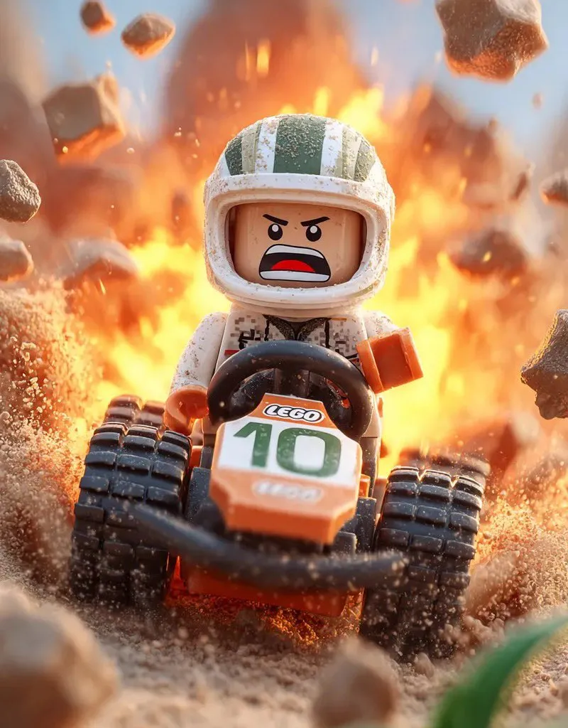 Comic / Storyboard - Lego Racer on Exploding Volcano Slope
