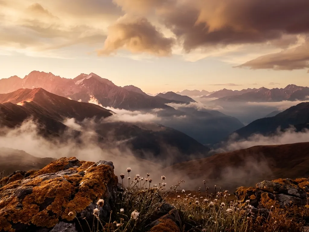 Cinematic Alpenglow Mist Landscape