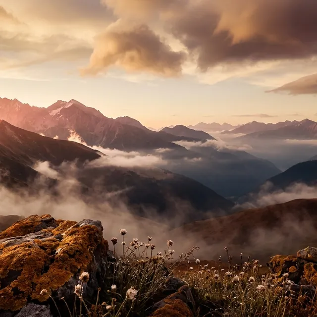 Cinematic Alpenglow Mist Landscape