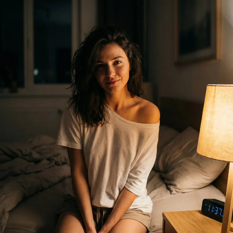 Profile / Avatar - Intimate Nighttime Bedroom Portrait (iPhone Style)