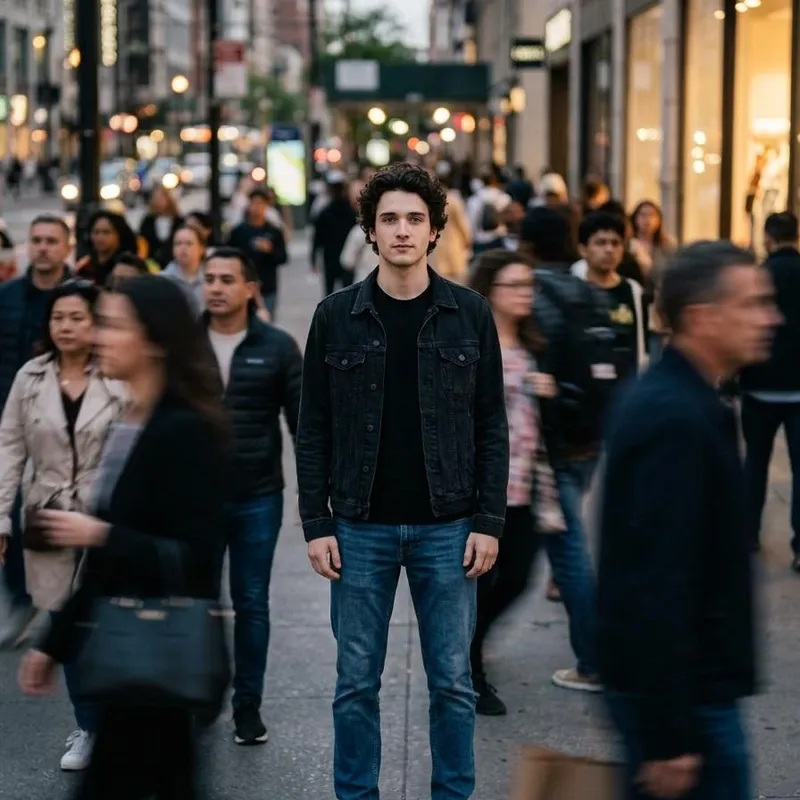 Social Media Post - Calm in Chaos Street Photo Prompt for Nano Banana 2