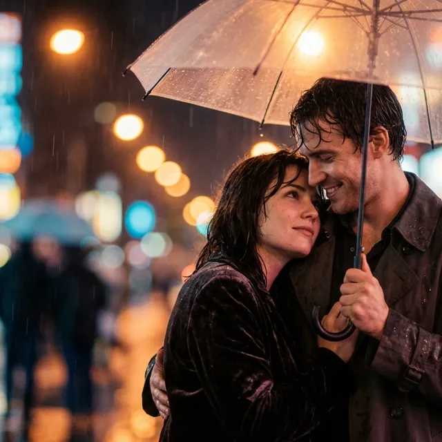 Neo-Noir Rainlit Couple Portrait