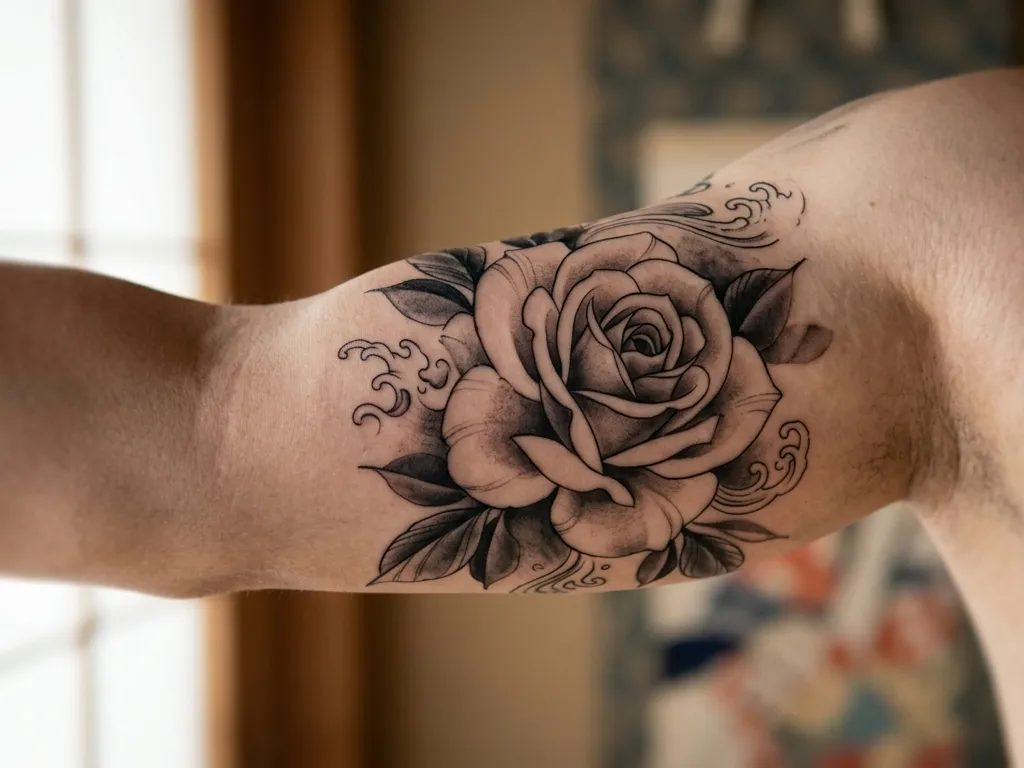 Hyper-Realistic Ukiyo-e Irezumi Rose Tattoo