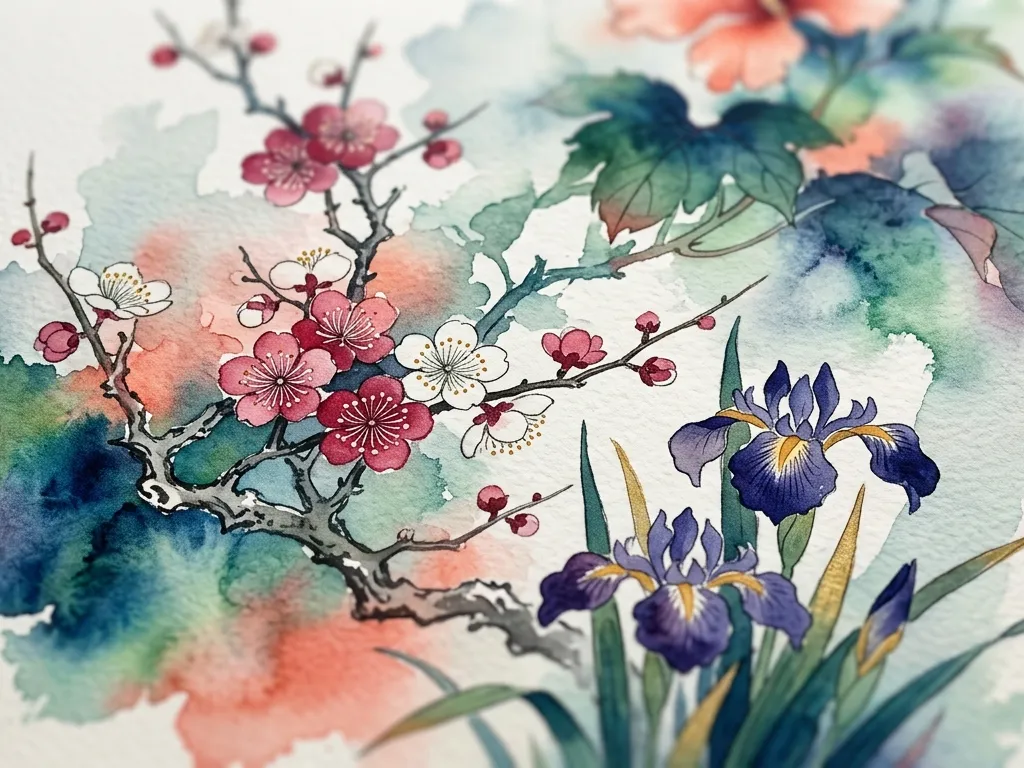 Ukiyo-e Watercolor Macro Botanical Masterpiece