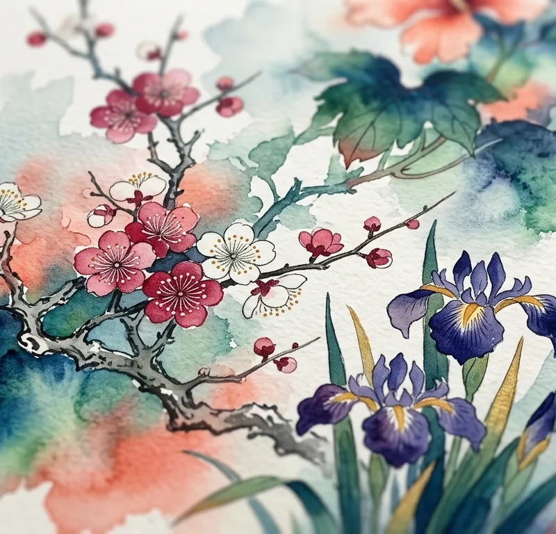Ukiyo-e Watercolor Macro Botanical Masterpiece