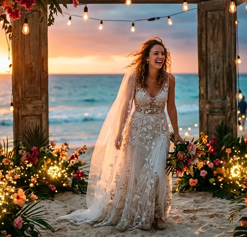 Cinematic Tropical Sunset Wedding Portrait