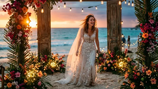 Cinematic Tropical Sunset Wedding Portrait