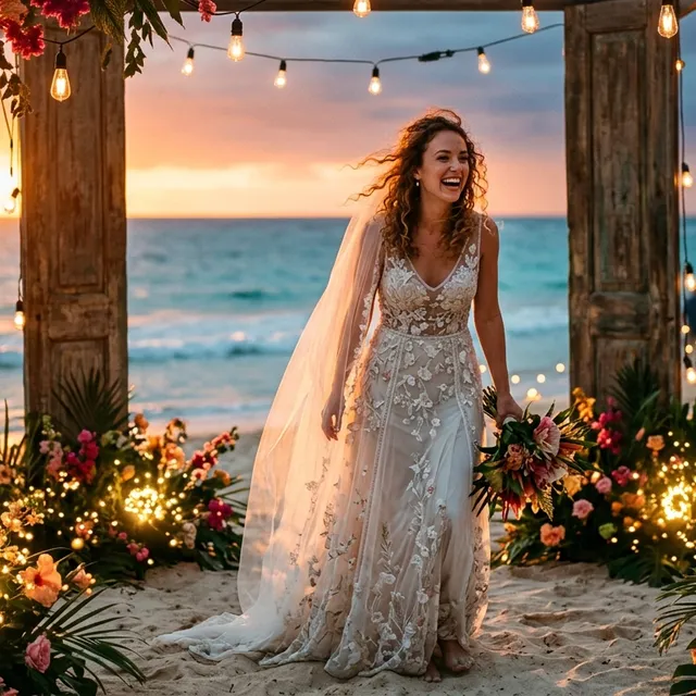 Cinematic Tropical Sunset Wedding Portrait